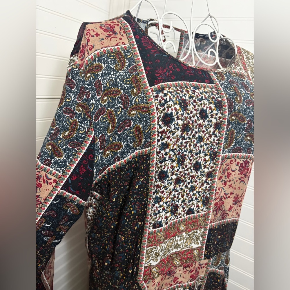 American Eagle Outfitters Multicolor Patchwork Dress with Bell Sleeve - Picture 3 of 9